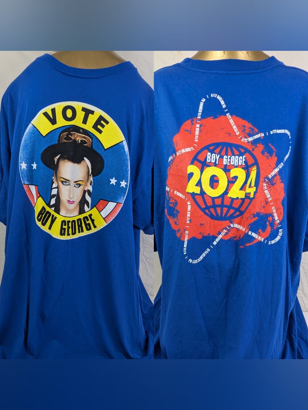 Boy George:2024 Concert Tee Vote Boy George Tour Dates/Loc Back 2xl Nwot Unisex